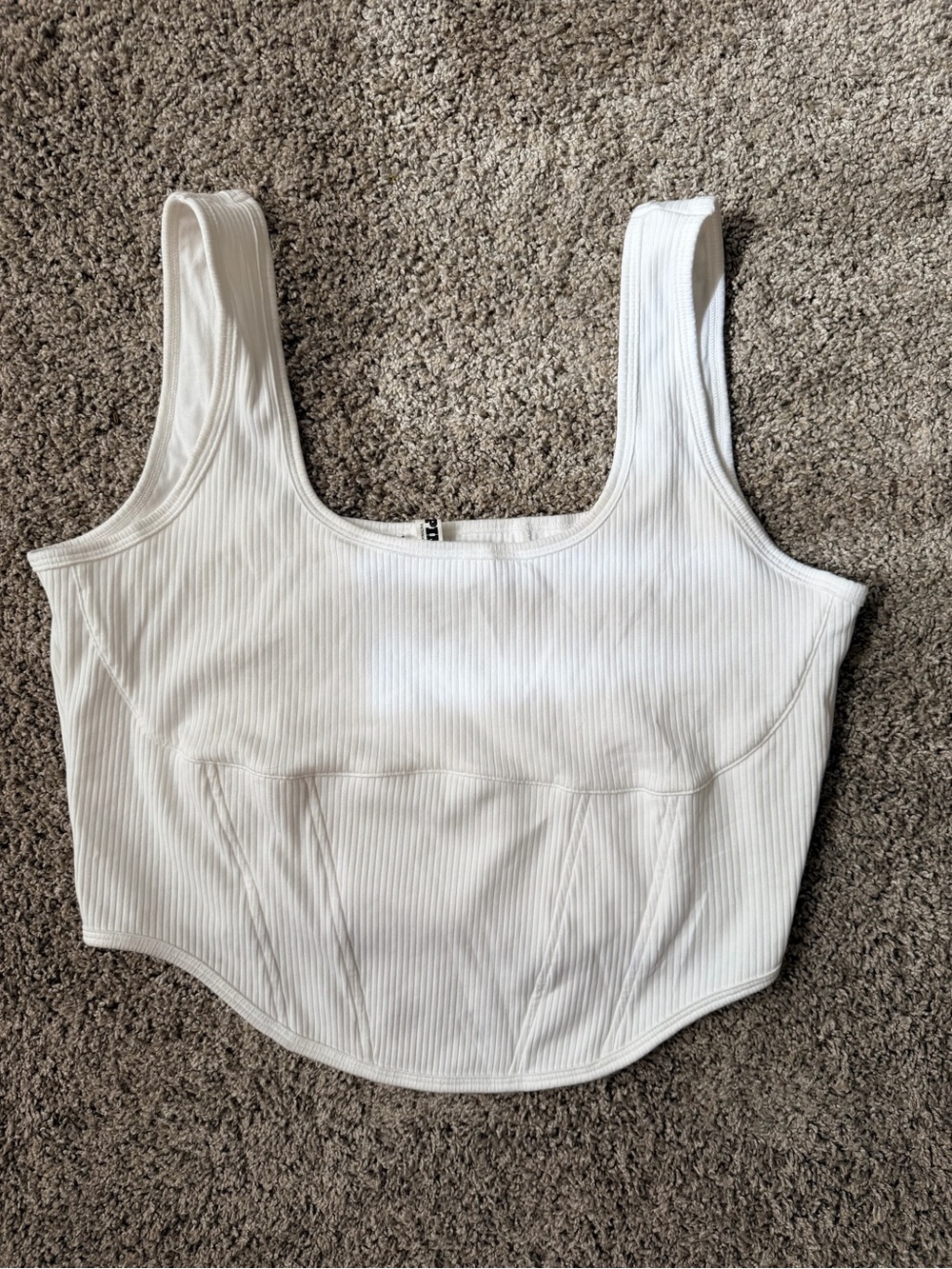 PINK Victoria's Secret White Ribbed Scoop Corset Crop Top NWT